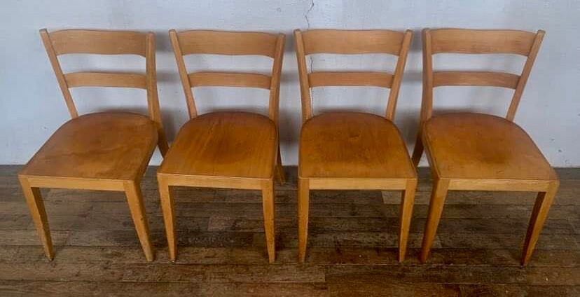 Set of 4 vintage bistro chairs in light wood