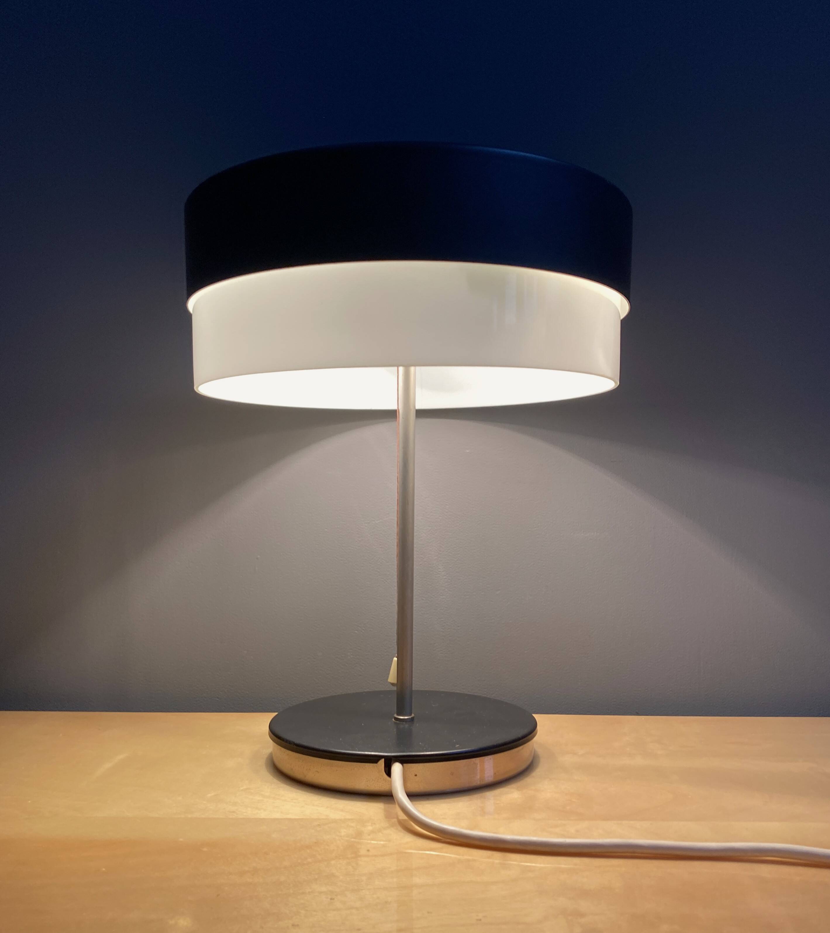 Table lamp in black metal and white glass, by Kamenicky Senov 1960s