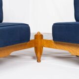 Grande banquette éventail d'angle en chêne, Guillerme et Chambron, 1970s