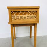 Vintage light wood and rattan bedside - 1960