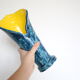 Handmade ceramic vase, glazed blue and yellow, vintage