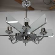 Art Deco Chandelier Made of Chrome, Wood and Sandblasted Glass, 1940s