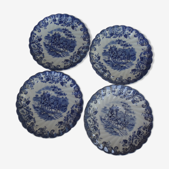 4 saucers blue English porcelain