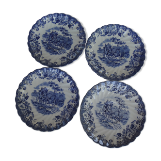 4 saucers blue English porcelain