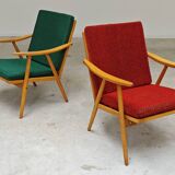Pair of green-red boomerang armchairs by Antonin Suman for Ton (Thonet) 19
