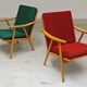 Pair of green-red boomerang armchairs by Antonin Suman for Ton (Thonet) 19