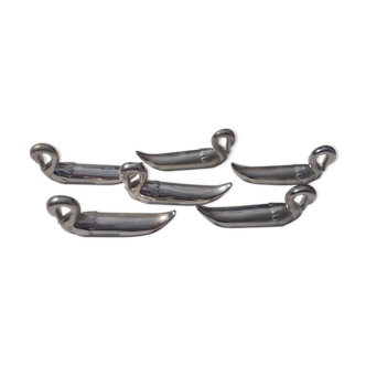 Box of 6 knife holders shaped swan in faience