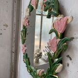 Oval ceramic mirror with flowers