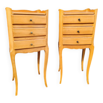 Pair of curved beech bedside tables, 1970s.