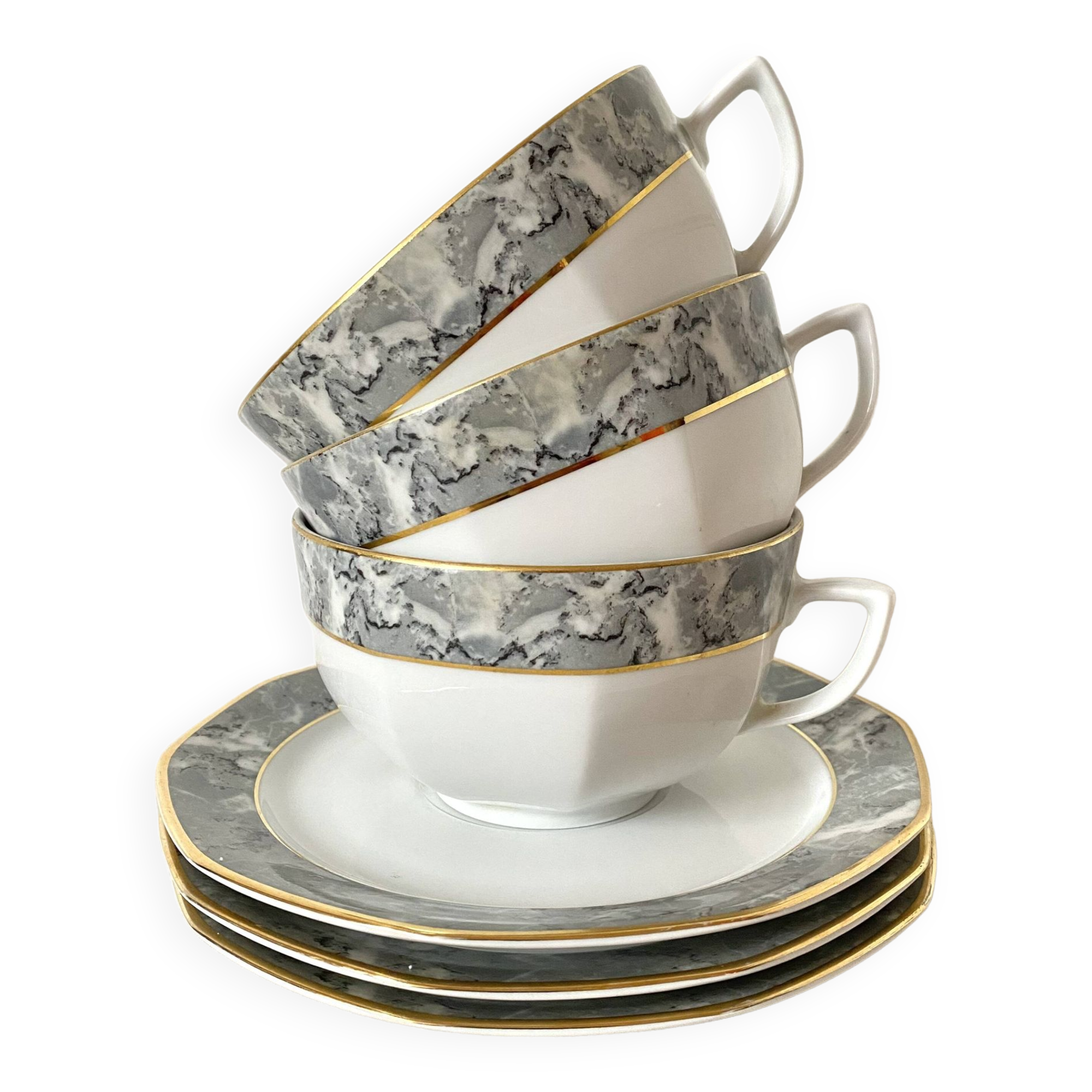 Tasses grand modèle années 80, effet marbré, winterling bavaria