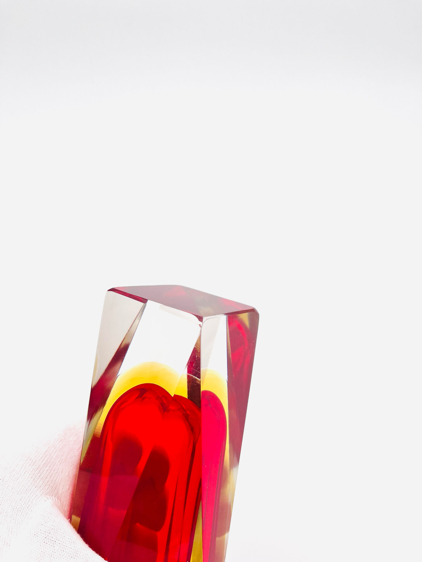 Vase Flavio Poli pour Seguso - Sommerso - Murano rouge et jaune