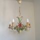 5 Light Vintage Italian Chandelier, Mathias Metal Bouquet, Pink Flowers