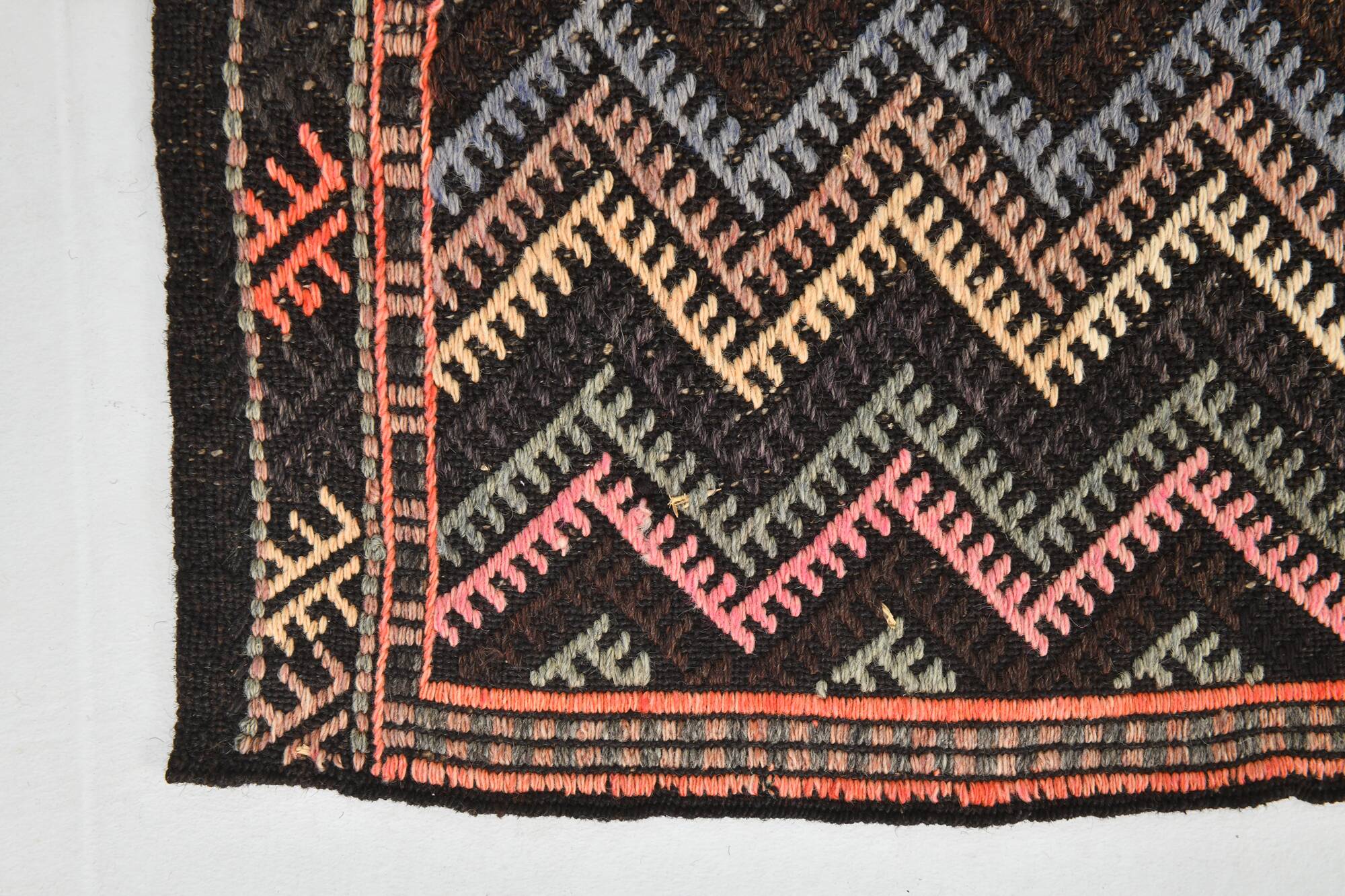 6x14 Pink & Brown Geometric Vintage Kilim Rug, 190x417Cm