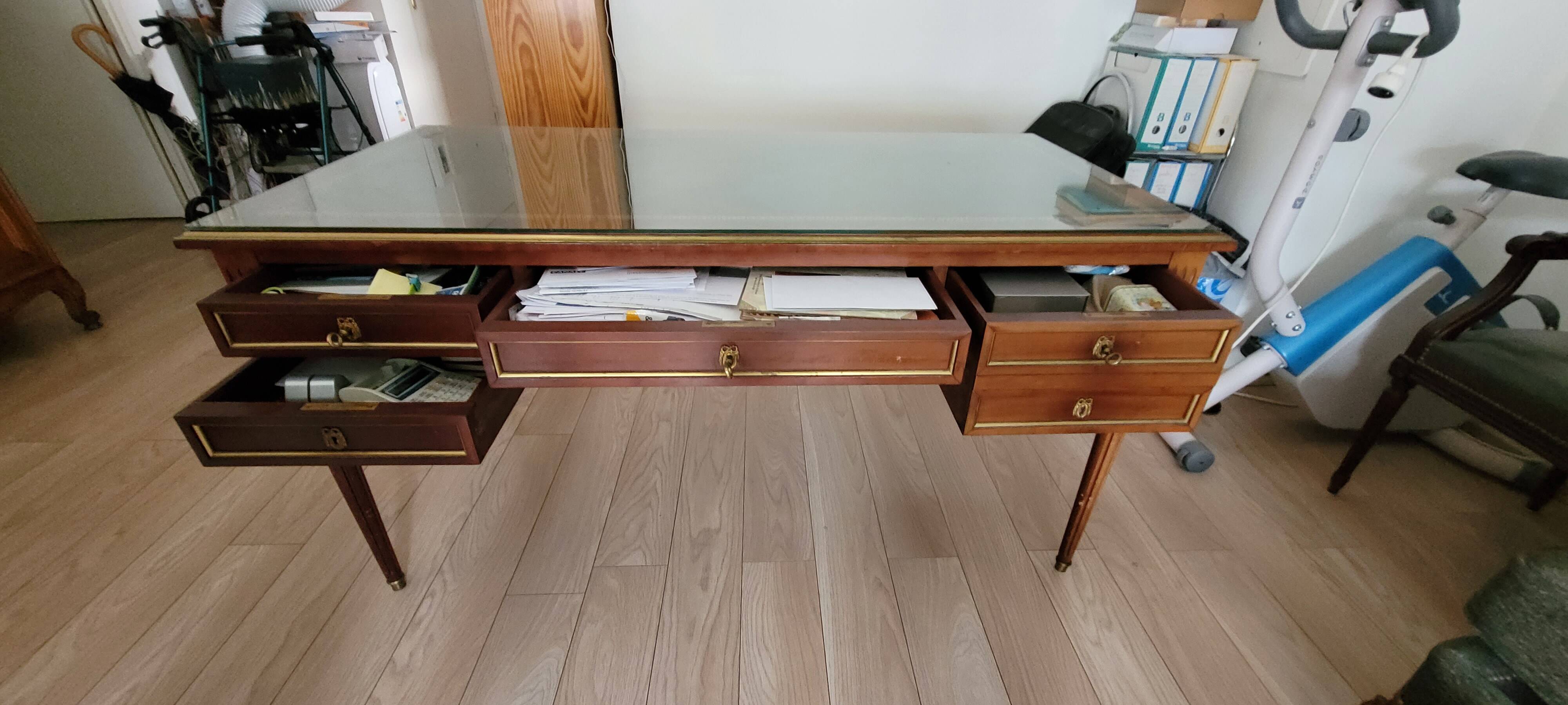 Bureau style notaire bois et cuir