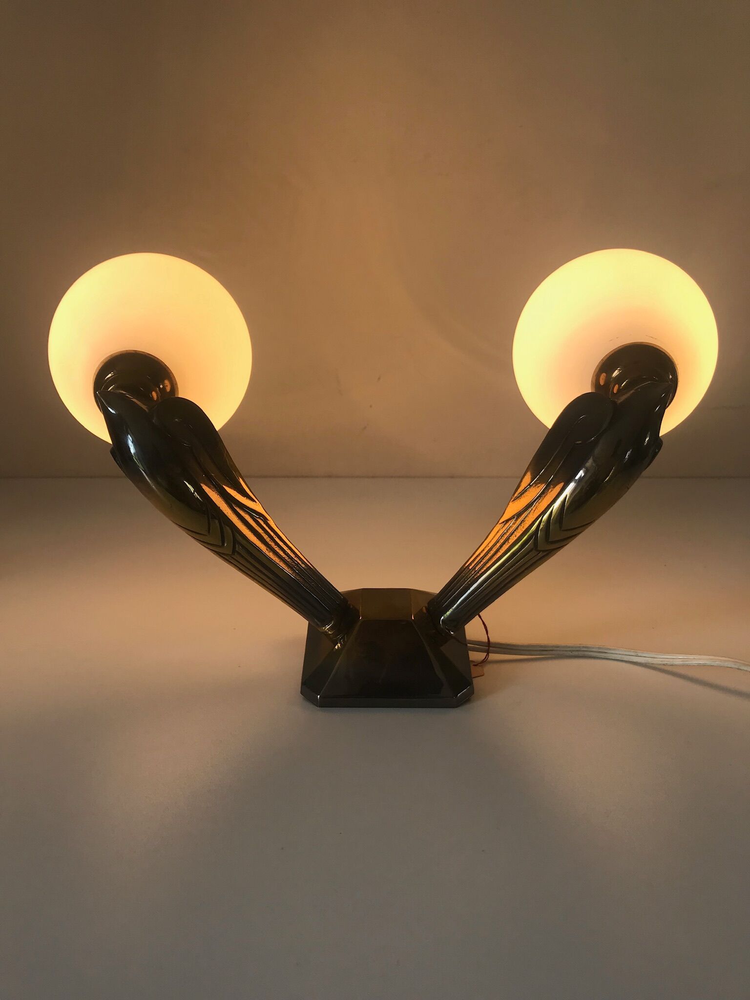 Pair of wall light vintage bronze swallows Annees 50