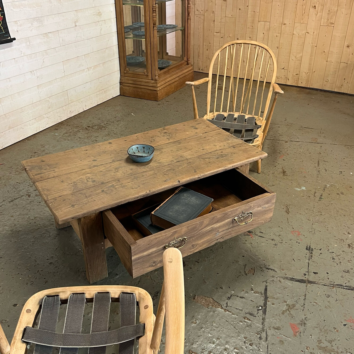 Rustic chestnut farmhouse coffee table