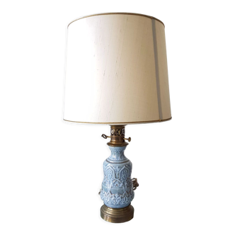 Vintage ceramic converted oil lamp in blue and gold