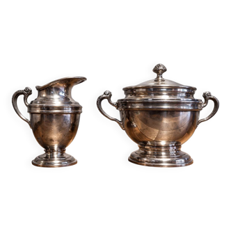 Sugar service and antique metal-plated milk jug – Empire / Louis XVI style