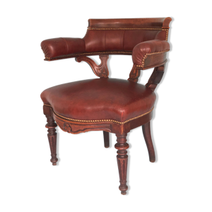 Fauteuil de bureau en cuir rouge chêne breton bordeaux