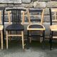 Suite of 6 Baumann, Gascoin, Luterma bistro chairs, redesigned, raw wood and matte black.