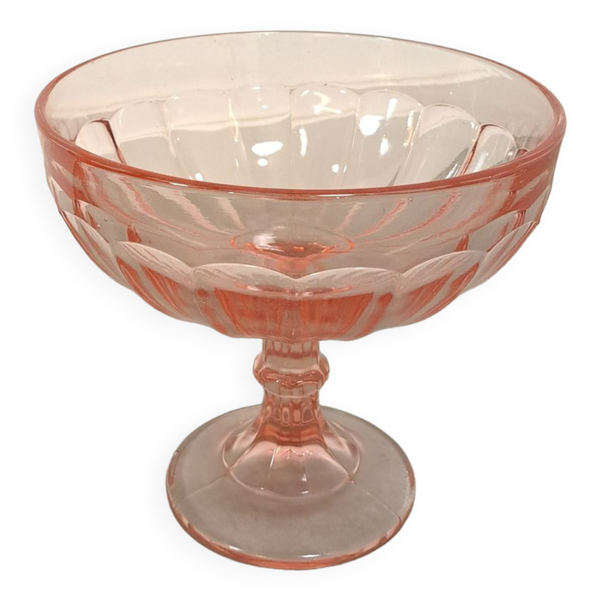 Pink glass bowl on base vintage