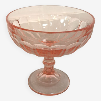 Vide poche en verre rose sur base vintage