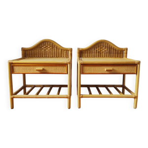 Paire tables chevets - rotin