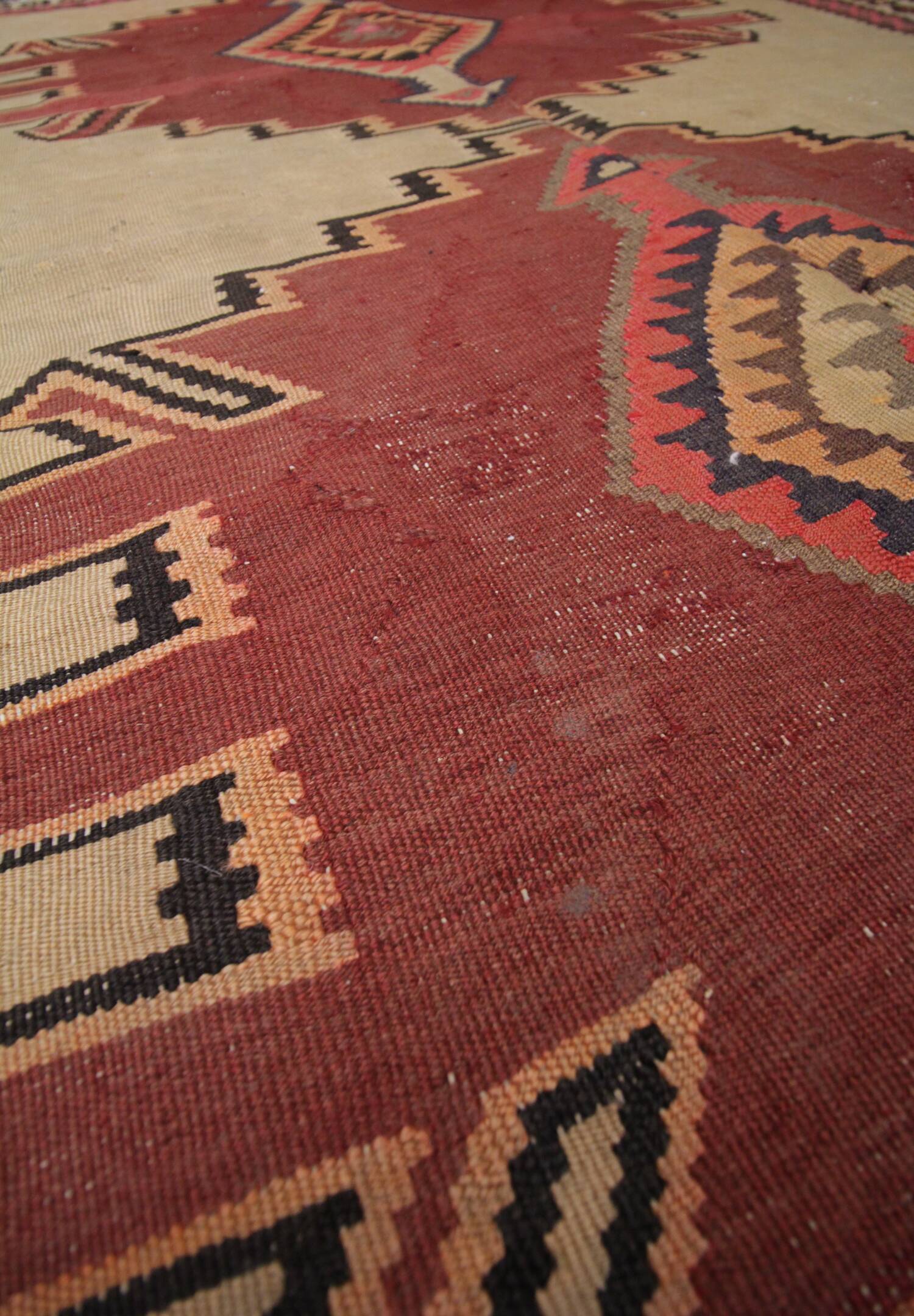 Vintage Kilim Rug 1980s Beige Terracotta Wool Flatweave 290 x 175 cm