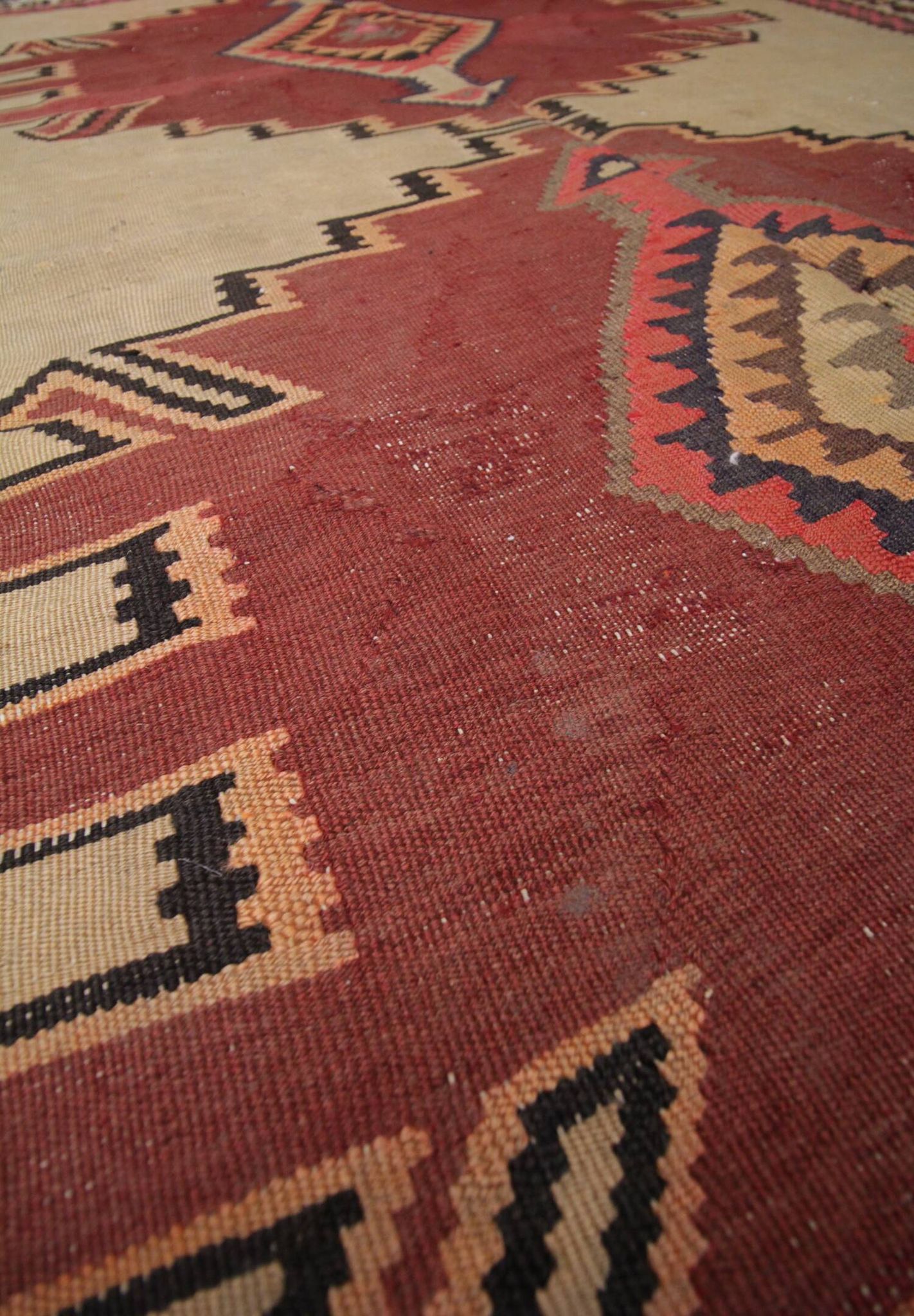 Vintage Kilim Rug 1980s Beige Terracotta Wool Flatweave 290 x 175 cm