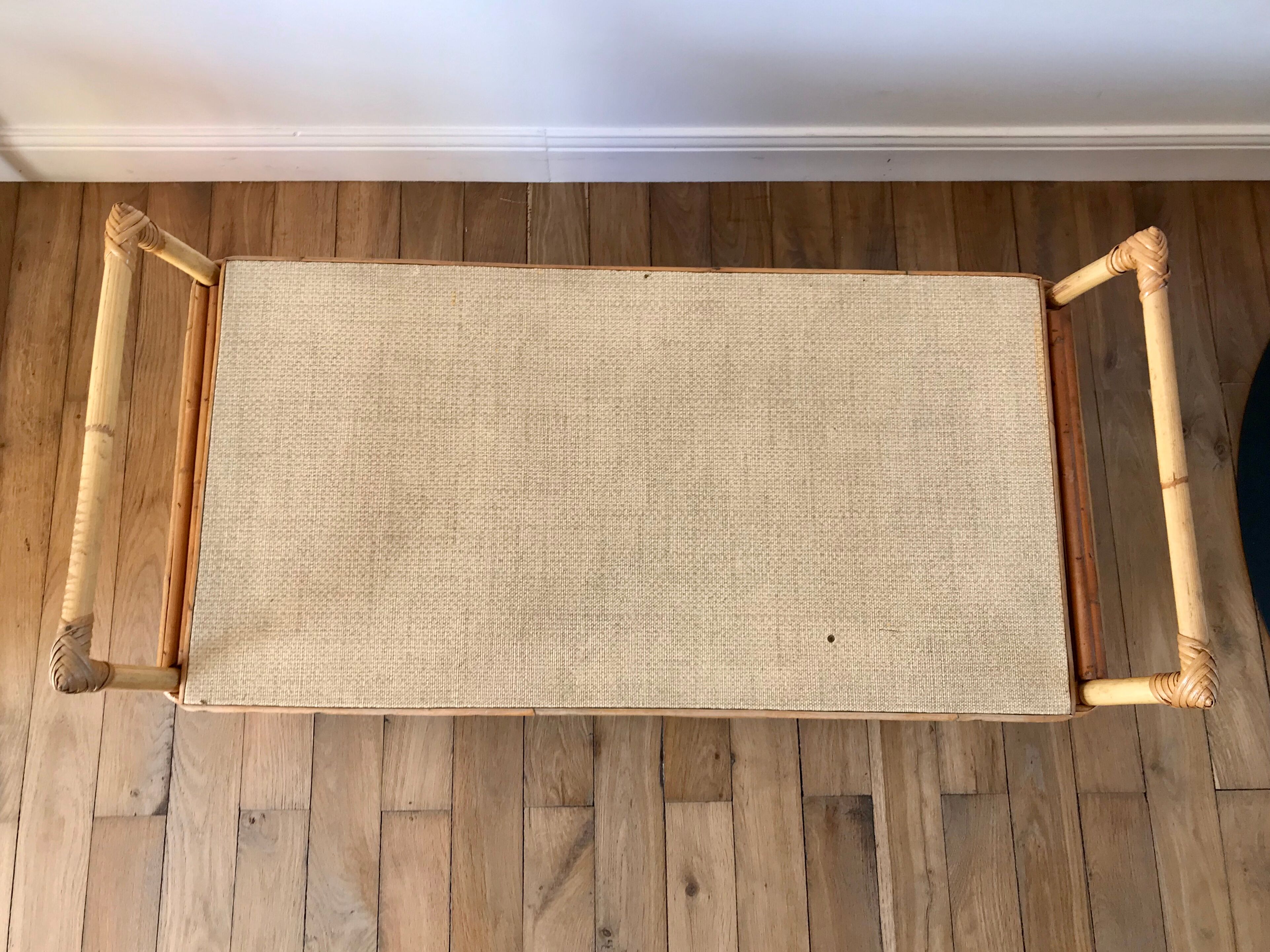 Bench-chest in rattan and bamboo 60s