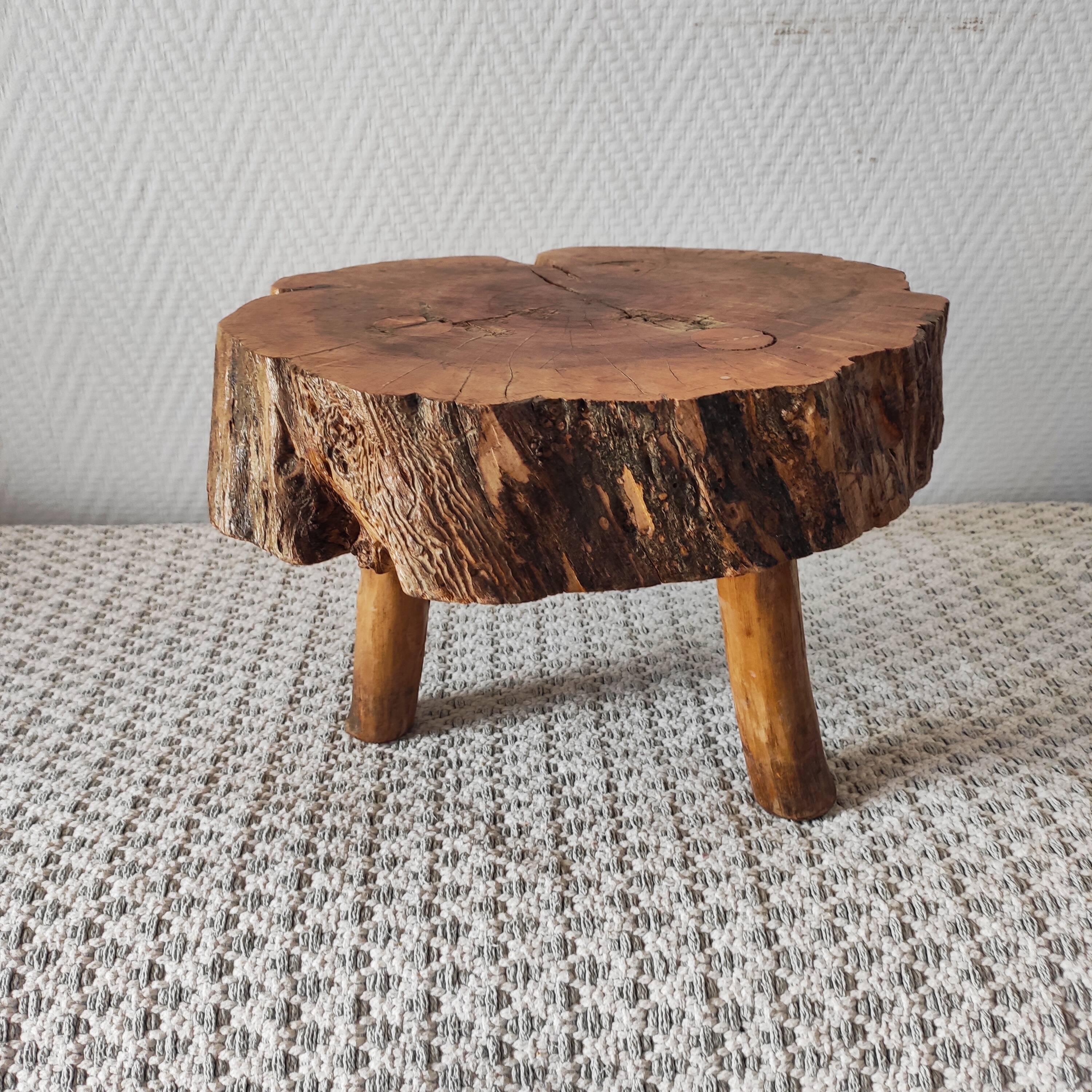 Vintage 1960s Brutalist Tripod Footstool Folk Art