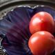Vintage decorative glass plate in purple with flower pattern, Italy, 1960s.