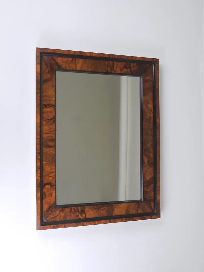 Square Biedermeier Antique 19th Century Walnut Wall Mirror, Vienna, 1850s