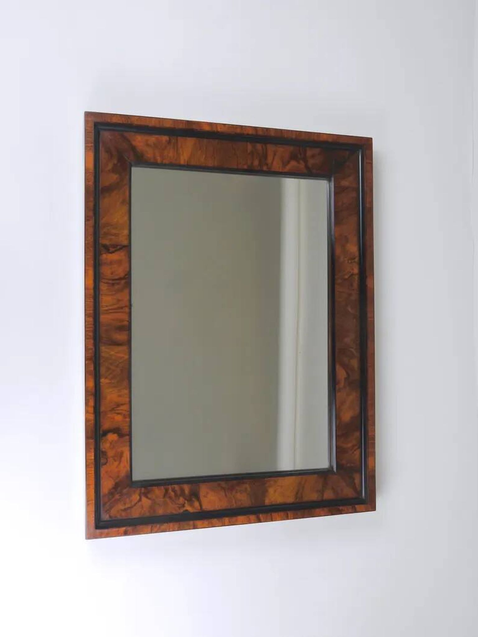 Square Biedermeier Antique 19th Century Walnut Wall Mirror, Vienna, 1850s