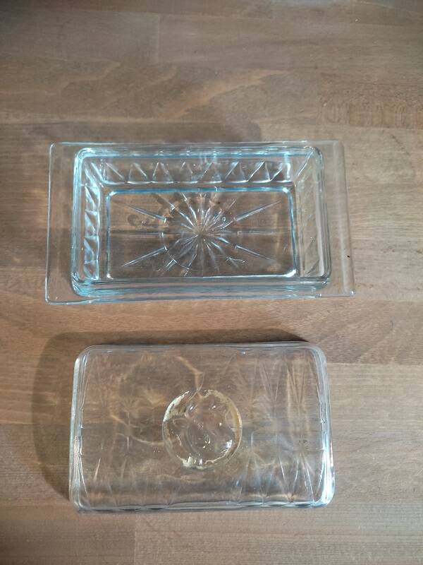 Molded glass butter dish Cow head