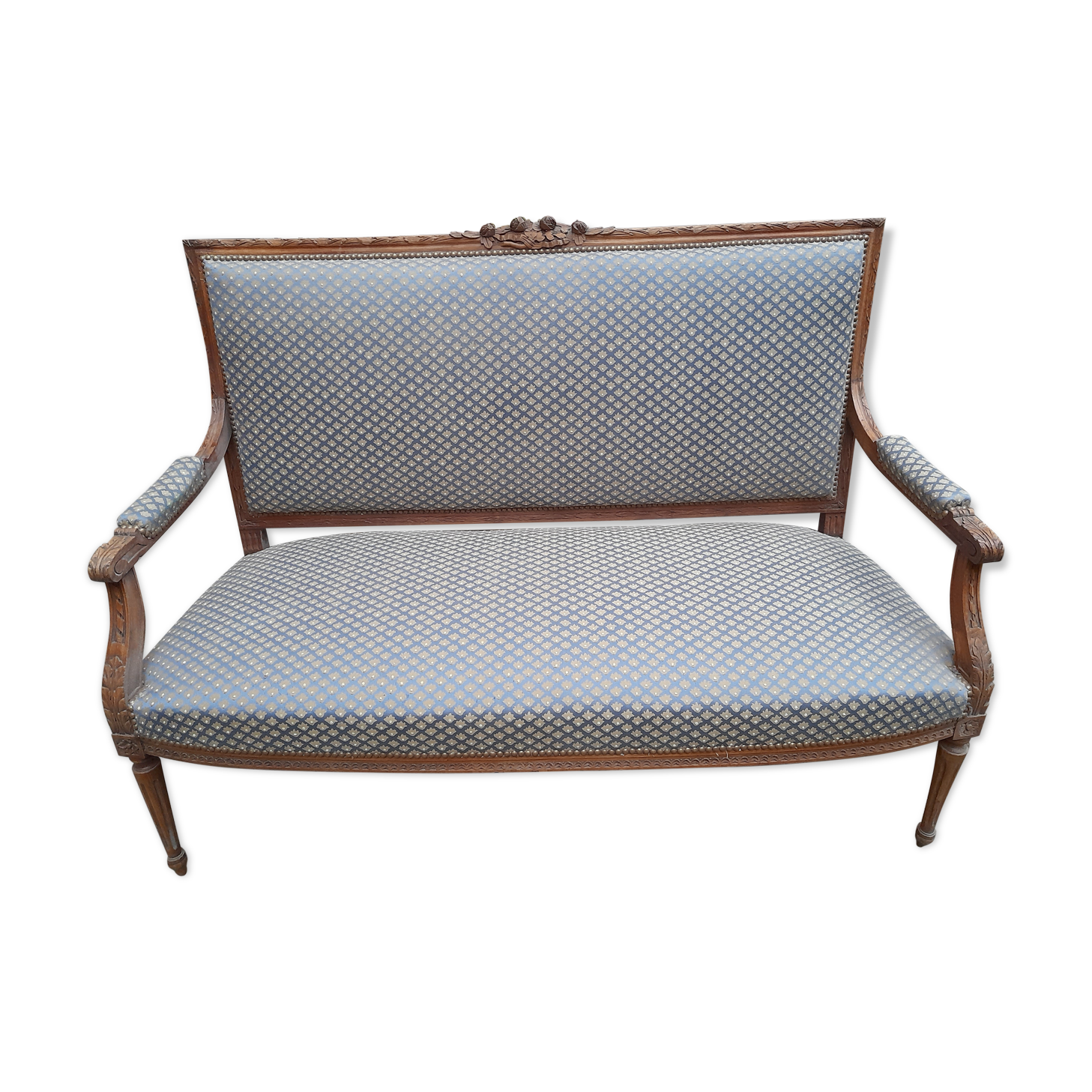 Sofa bench, louis xvi two-seater style, walnut structure