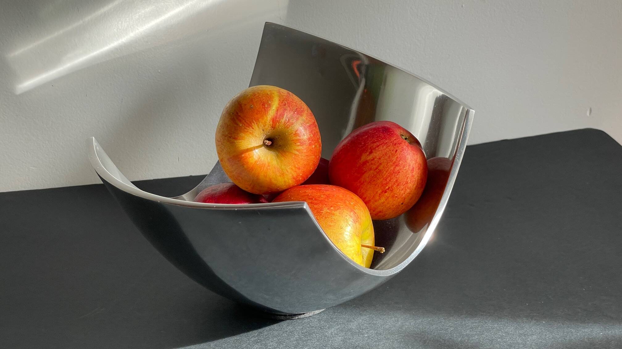 Vintage polished metal fruit bowl