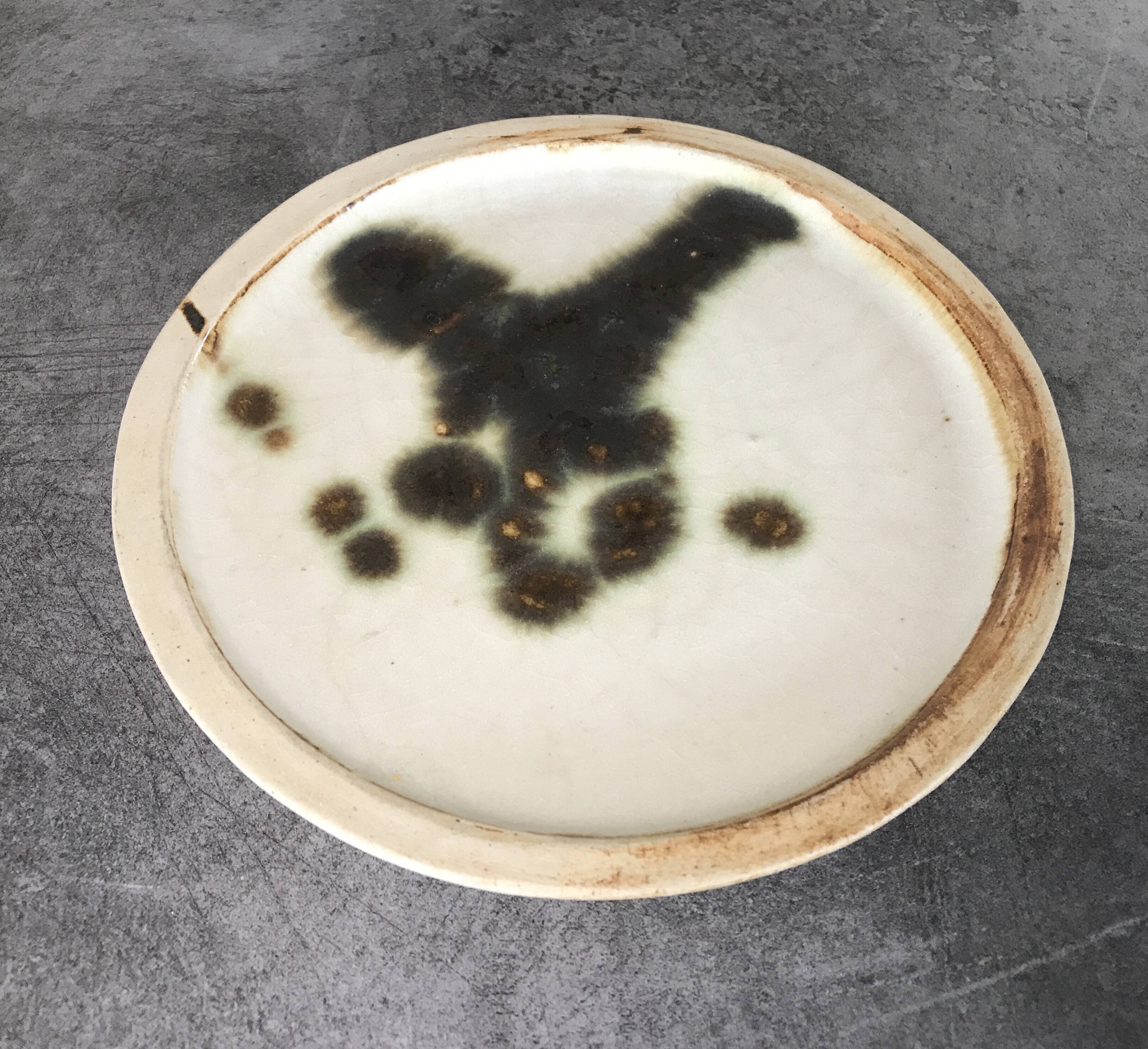 Small vintage plate from the La Colombe pottery, Vallauris artistic effect stoneware