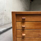 Maison Regain chest of drawers in elm and leather, 1970