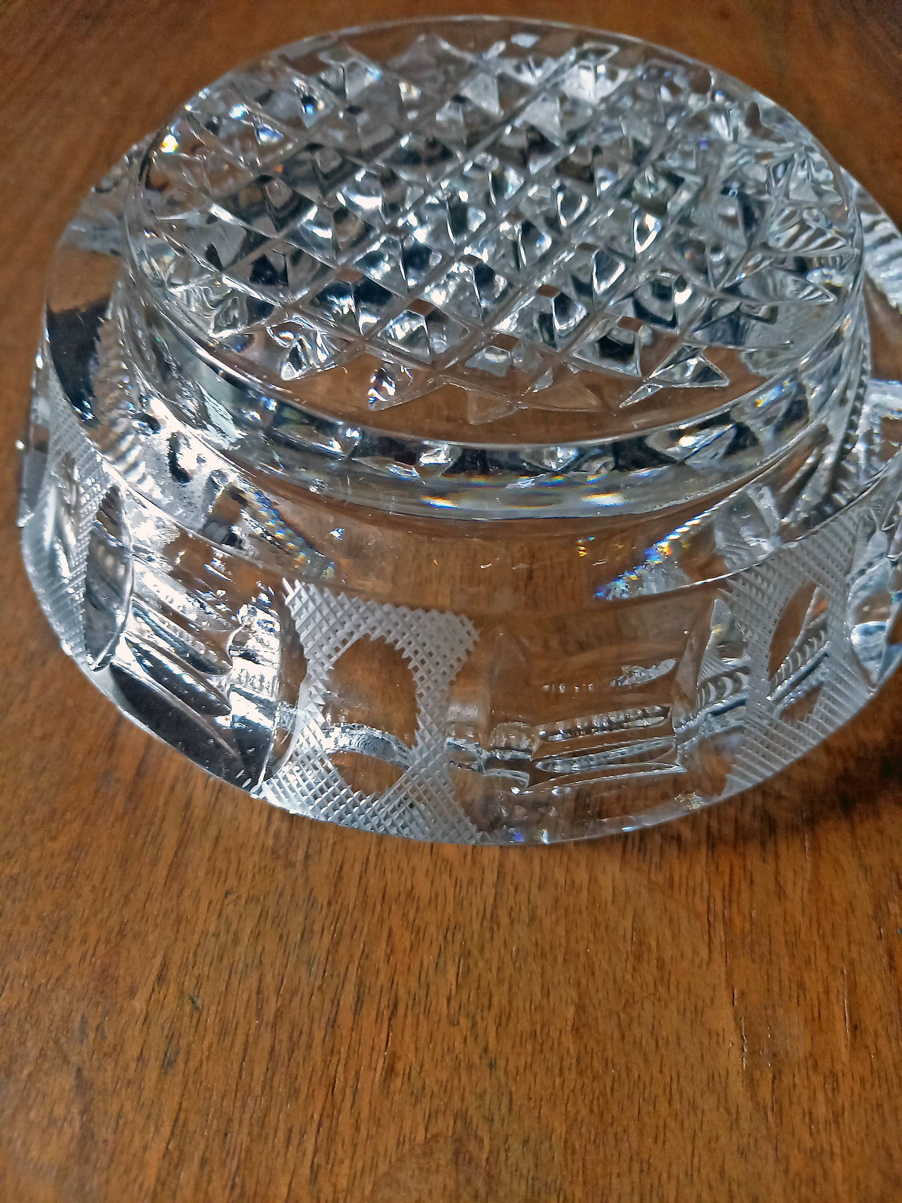 Old cut crystal ashtray Art Deco decor Vintage 40s/50s