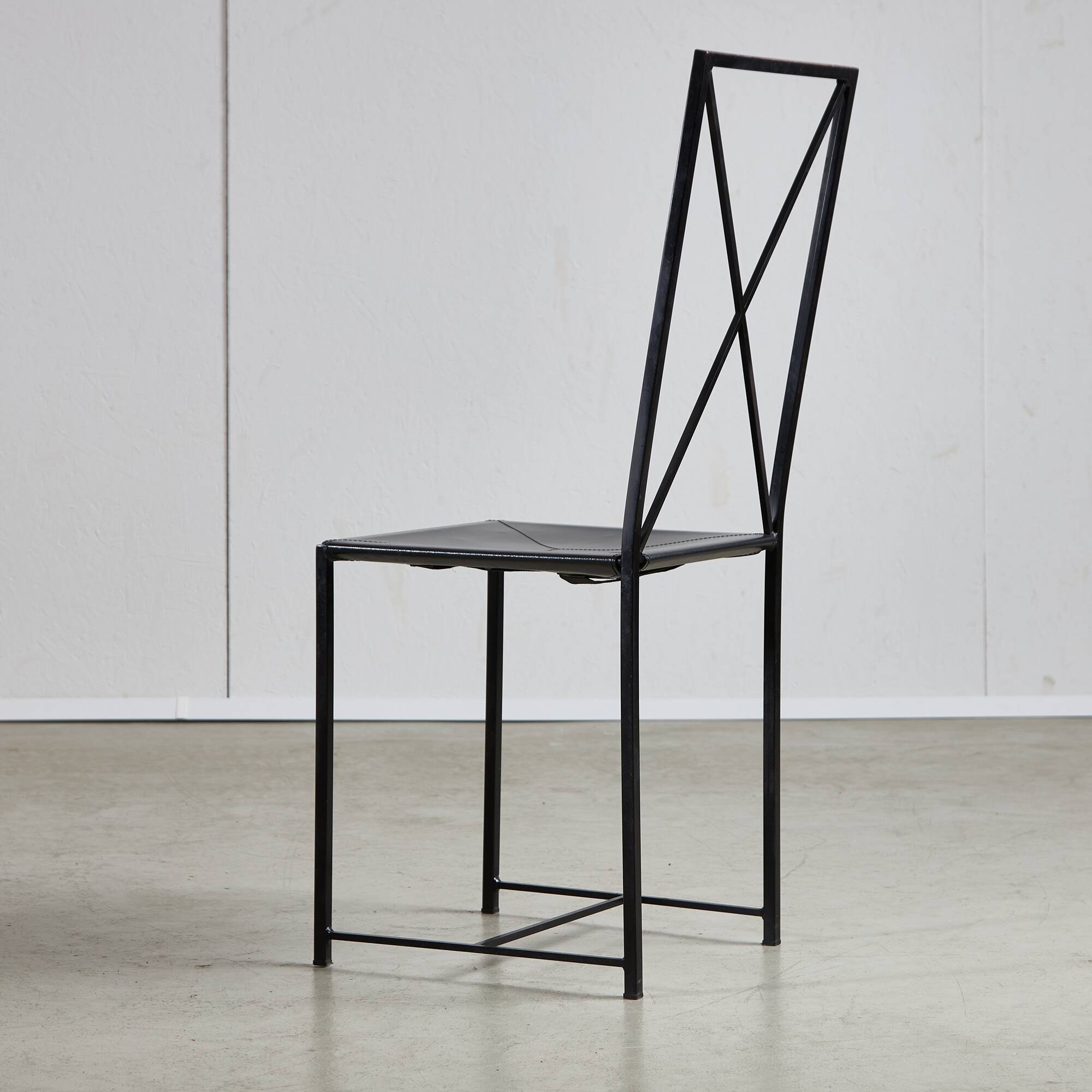 Italian Postmodern Black Leather Dining Chair with "X" Shape, 1980s
