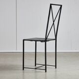 Italian Postmodern Black Leather Dining Chair with "X" Shape, 1980s