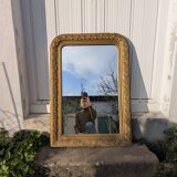Louis Philippe Mirror 104x73 Wood and Gilded Stucco with Baroque Decor Late 19th Century