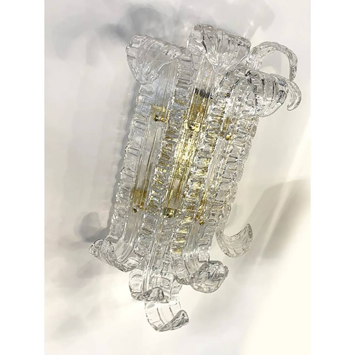 A Pair of Contemporary Transparent "Lingue" Murano Glass Wall Lamp in Barov