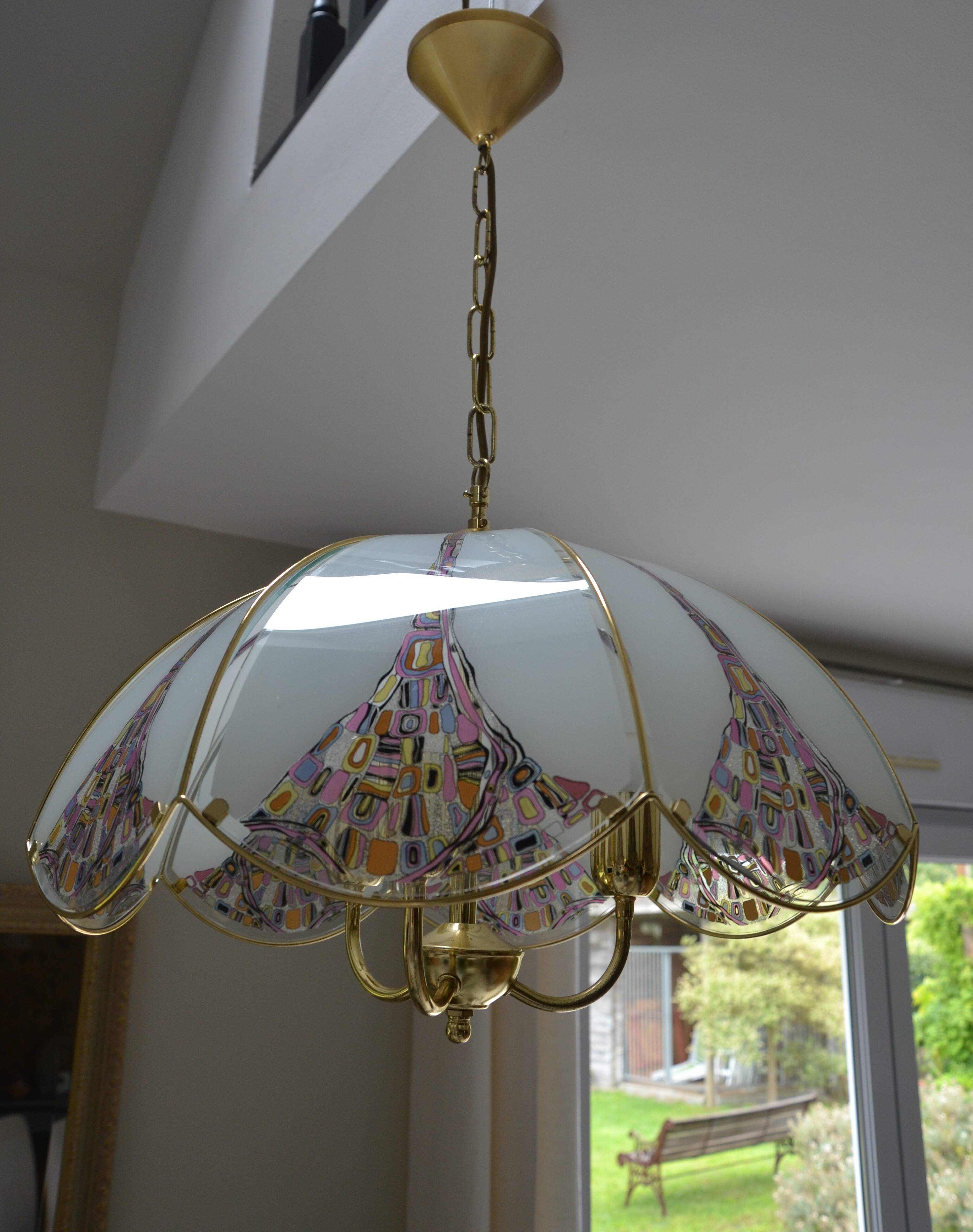Suspension/lustre verre et laiton des années 80