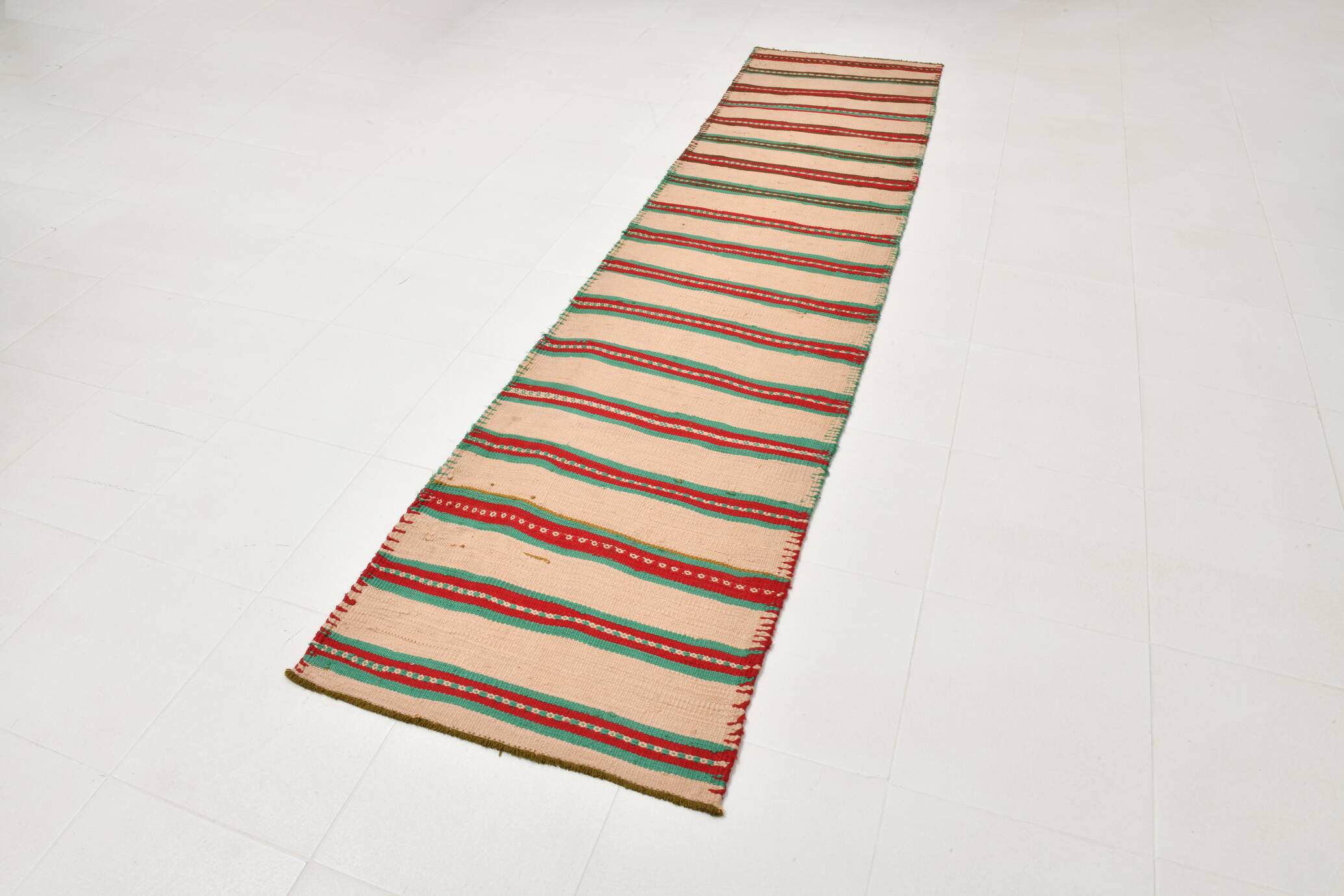 2x10 Striped Pattern Red Green Kilim Runner Rug, 79x323Cm