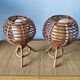 Paire de lampes boules en rotin 60-70