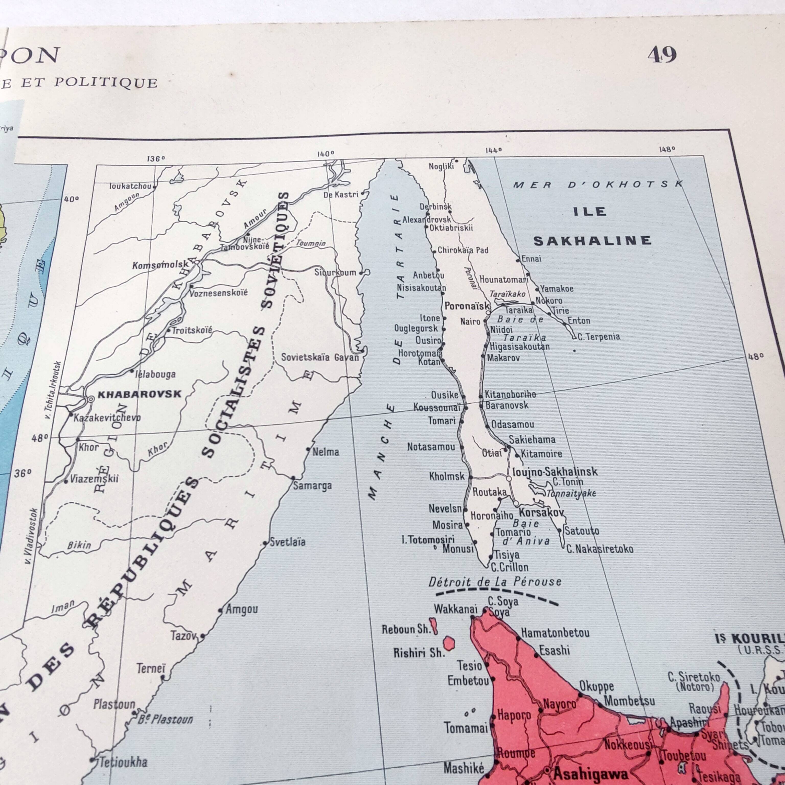 Vintage map Japan Korea 43x43cm from 1950