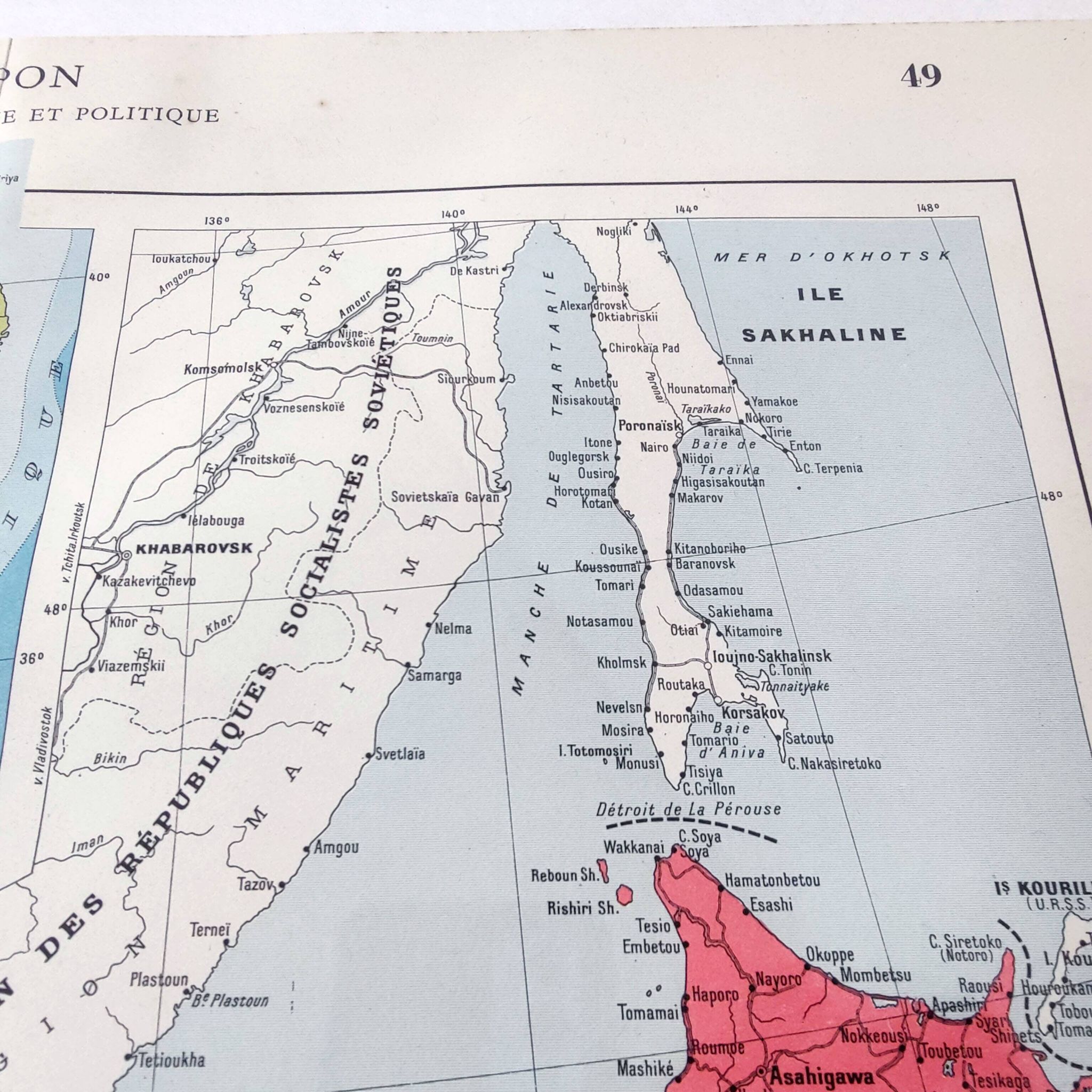Vintage map of Japan and Korea 43x43cm from 1950.