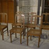 Set of 6 Art Deco oak cane chairs from the 1930s
